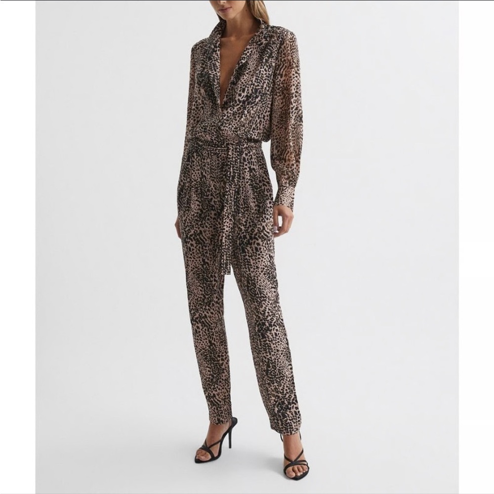 Reiss Leona Leopard Print Jumpsuit NWT Size 4 Wide Leg Animal Print - Picture 1 of 4
